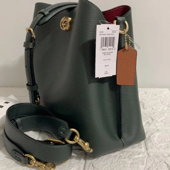 BNWT Coach Willow C2590 Brass/Amazon Green Multi Shoulder Bag In Colorblock - Picture 2 of 9